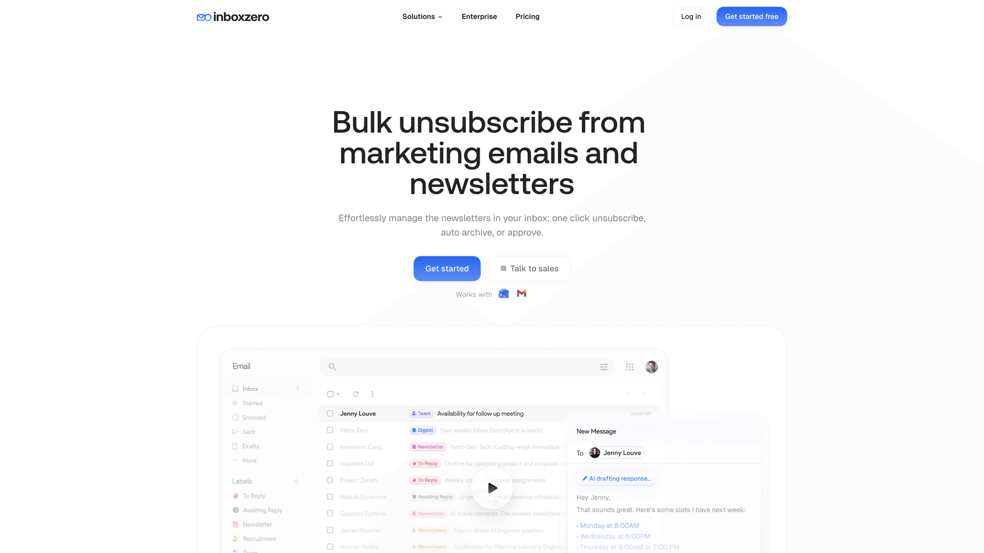 Inbox Zero bulk email unsubscriber showing newsletter senders with reading stats and one-click unsubscribe